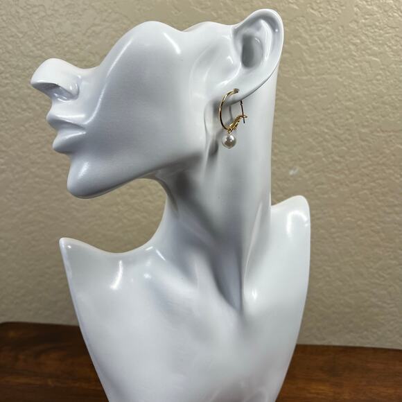 Earrings Golden Huggie Hoop with Charms Fashion Pearl Drop Dangle Earrings Royal - Picture 9 of 11